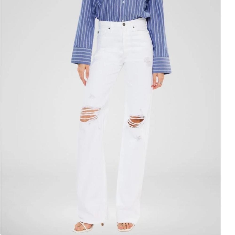 KanCan Bright White Ripped Wide Leg Jeans